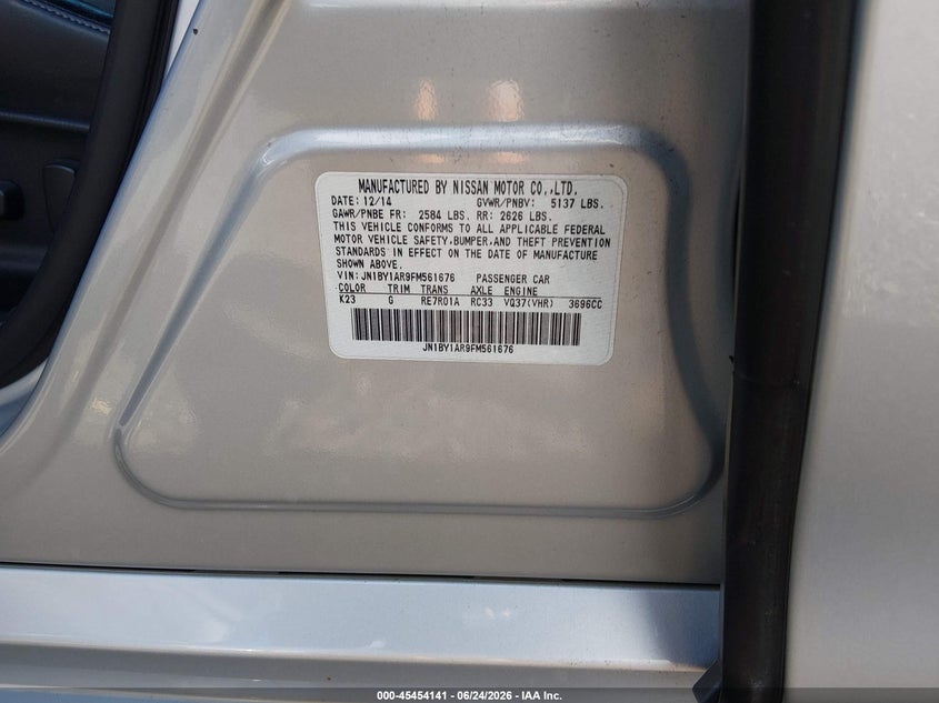 2015 Infiniti Q70 3.7X VIN: JN1BY1AR9FM561676 Lot: 45454141