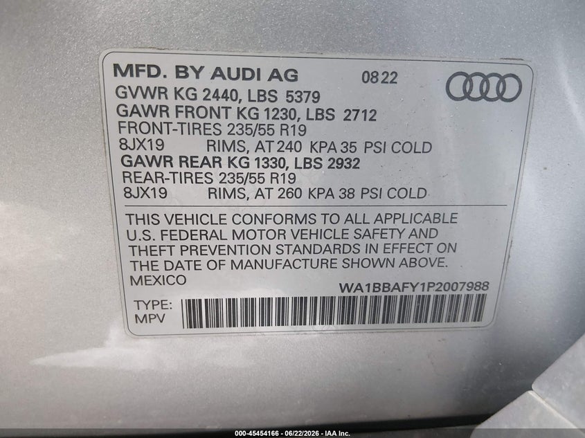 2023 AUDI Q5 SPORT UTILITY VEHICLE 2.0L I-4 DI, DOHC, VVT, TURBO, 201HP