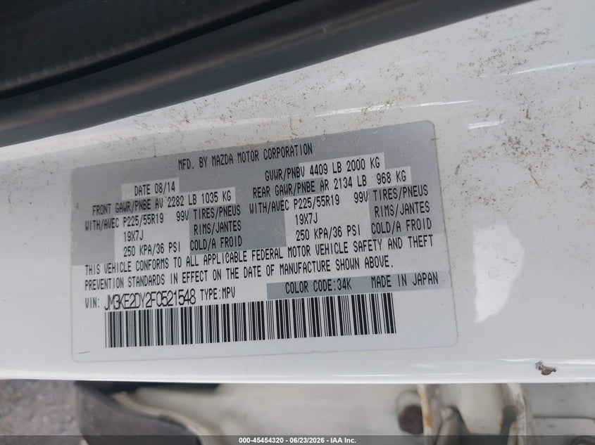 2015 Mazda Cx-5 Grand Touring VIN: JM3KE2DY2F0521548 Lot: 45454320