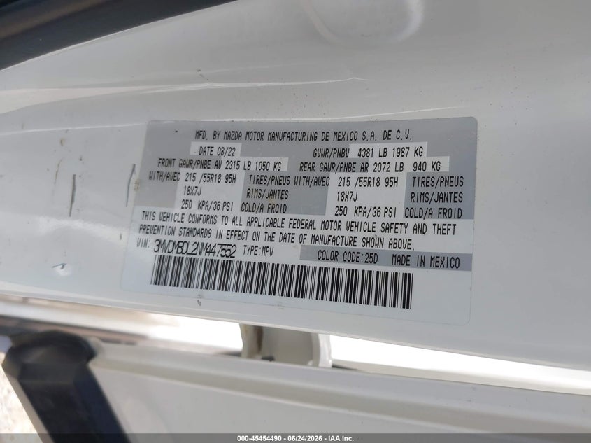 2022 Mazda Cx-30 Premium VIN: 3MVDMBDL2NM447552 Lot: 45454490