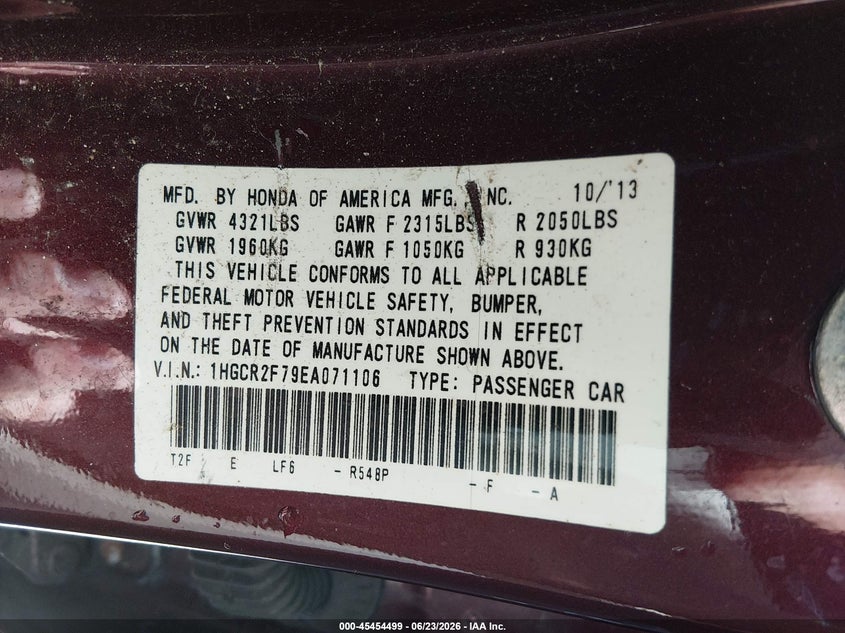 2014 HONDA ACCORD SEDAN 2.4L I-4 DI, DOHC, VVT, 185HP