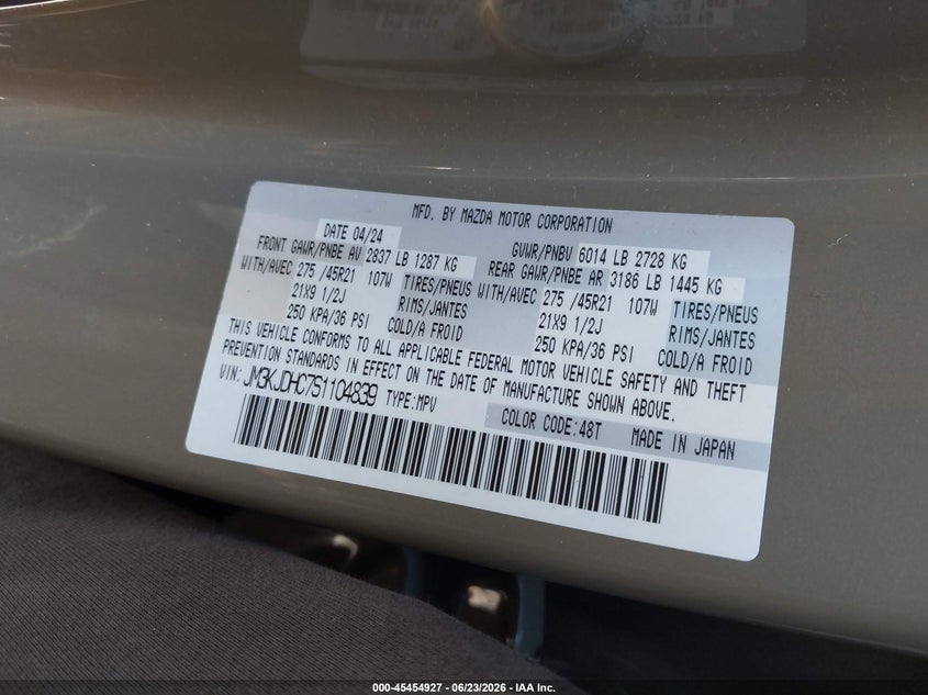2025 Mazda Cx-70 3.3 Turbo S Premium VIN: JM3KJDHC7S1104839 Lot: 45454927