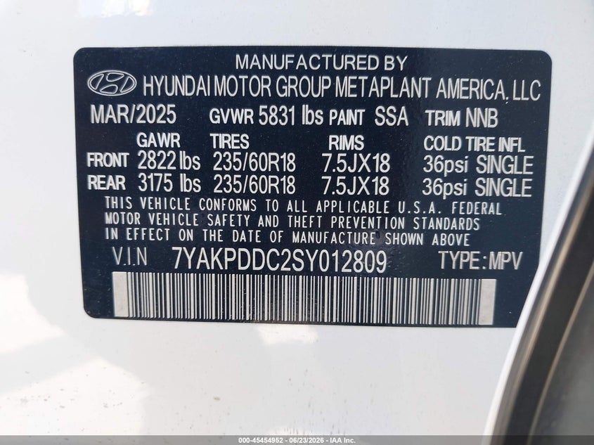 2025 Hyundai Ioniq 5 Xrt VIN: 7YAKPDDC2SY012809 Lot: 45454952