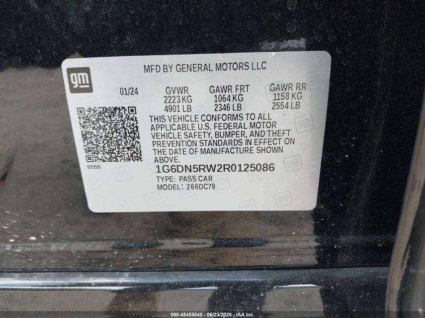 2024 Cadillac Ct5 Premium Luxury VIN: 1G6DN5RW2R0125086 Lot: 45455045