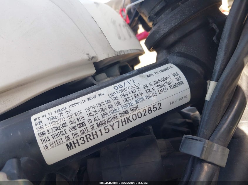 2017 Yamaha Yzfr3 A VIN: MH3RH15Y7HK002852 Lot: 45455098