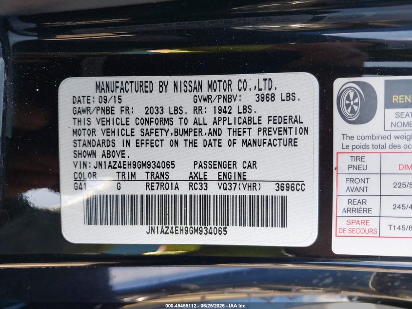 2016 Nissan 370Z Touring VIN: JN1AZ4EH9GM934065 Lot: 45455112