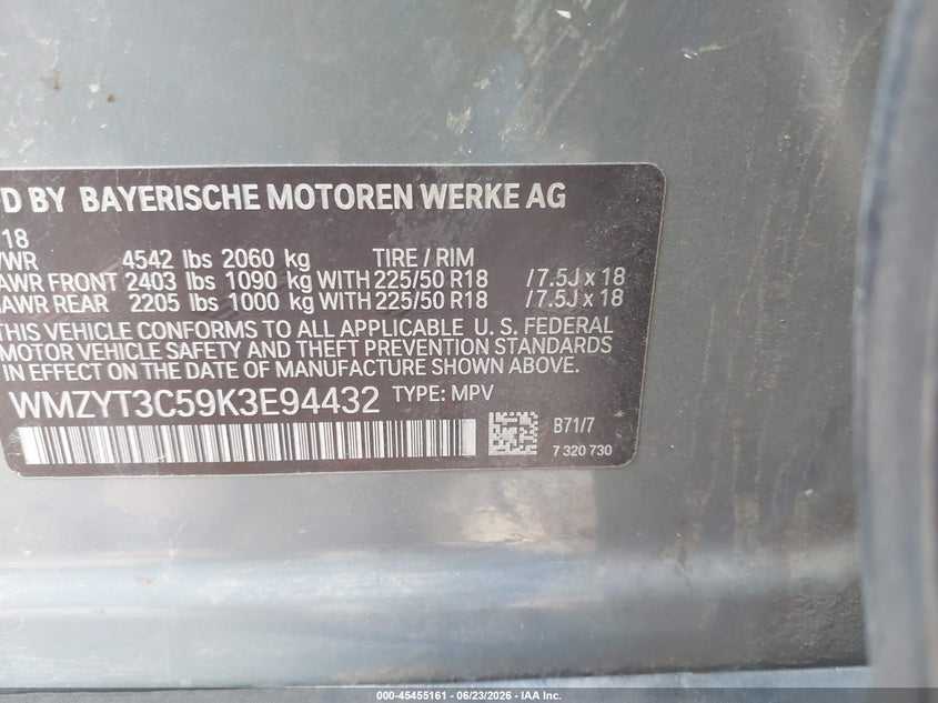 2019 Mini Countryman Cooper S VIN: WMZYT3C59K3E94432 Lot: 45455161