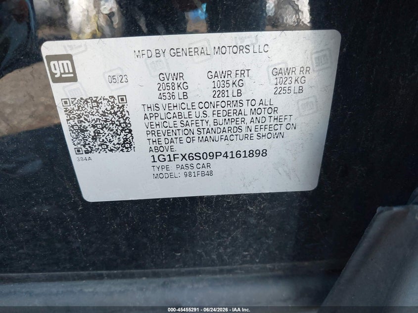 2023 Chevrolet Bolt Ev Fwd 2Lt VIN: 1G1FX6S09P4161898 Lot: 45455291