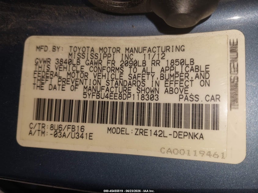2013 TOYOTA COROLLA SEDAN 1.8L I-4 DOHC, VVT, 132HP