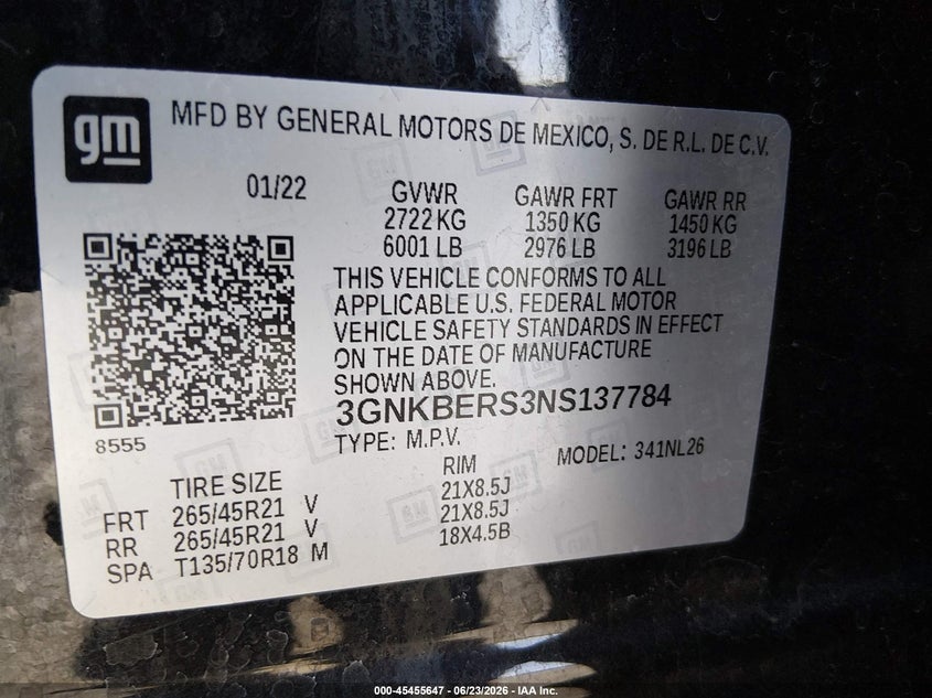 CHEVROLET BLAZER 2022 VIN 3GNKBERS3NS137784