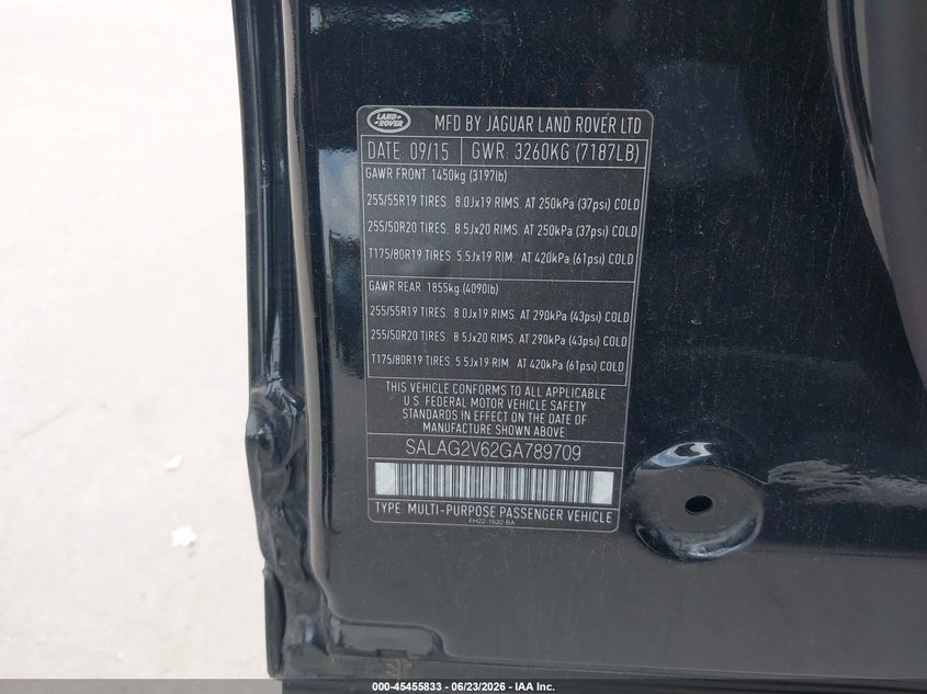 2016 Land Rover Lr4 VIN: SALAG2V62GA789709 Lot: 45455833