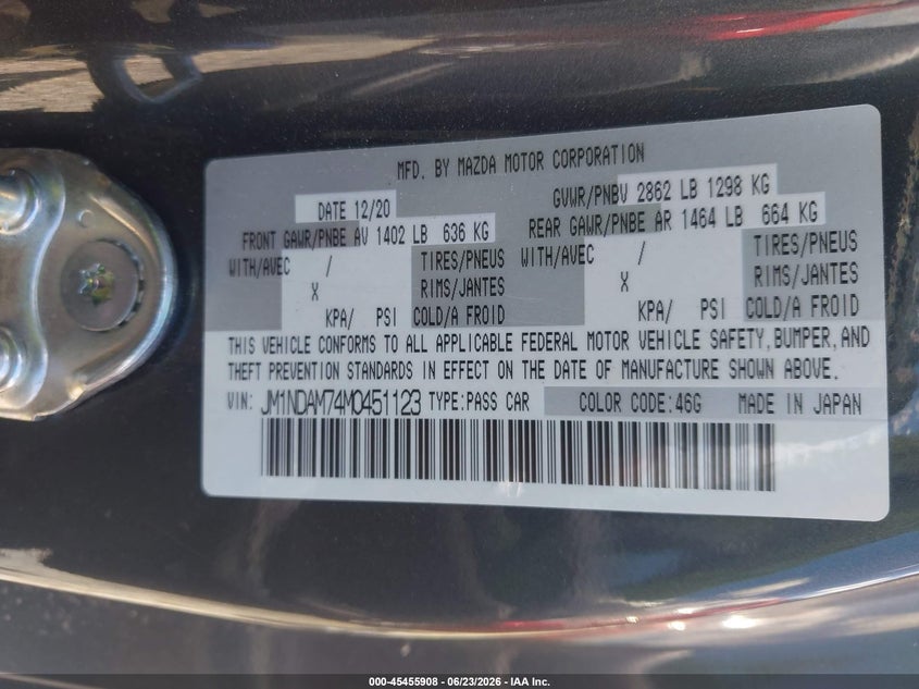 2021 Mazda Mx-5 Miata Rf Grand Touring VIN: JM1NDAM74M0451123 Lot: 45455908