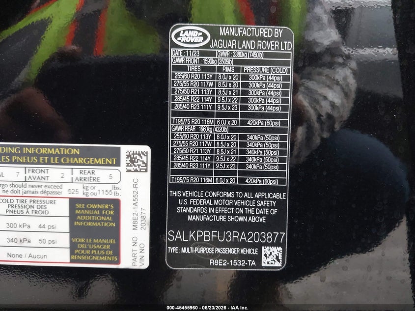 2024 Land Rover Range Rover P400 Se VIN: SALKPBFU3RA203877 Lot: 45455960