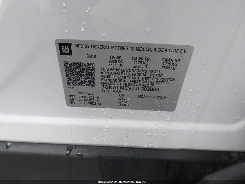 2018 GMC Terrain Sle VIN: 3GKALMEV7JL382804 Lot: 45456132