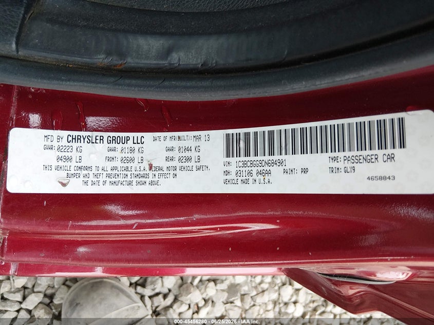 CHRYSLER 200 2013 VIN 1C3BCBGG9DN684901