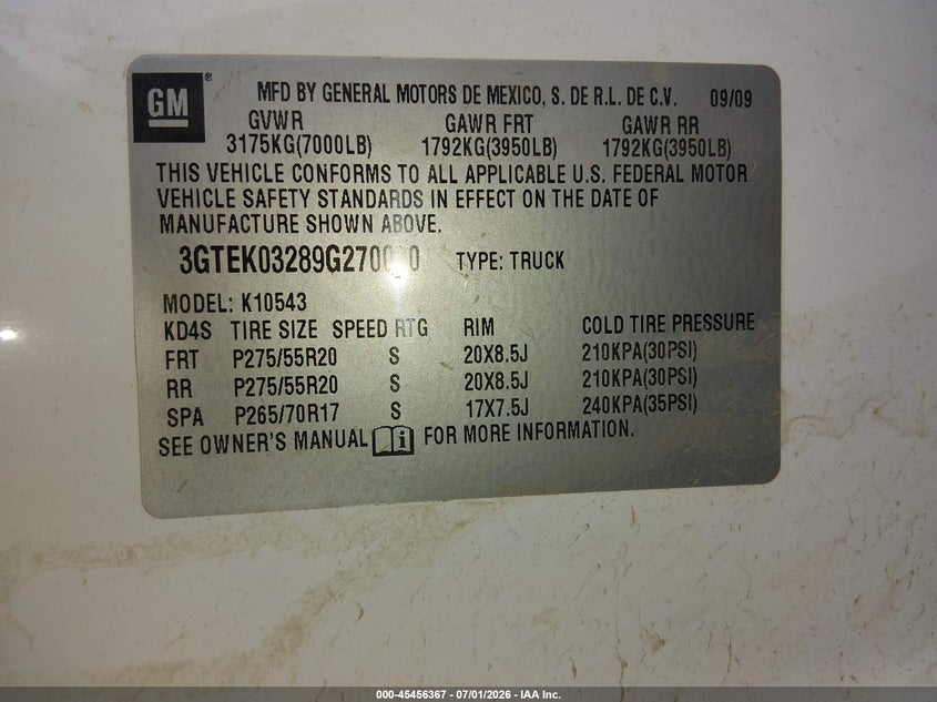 2009 GMC SIERRA TRUCK 6.2L V-8 VVT, 403HP