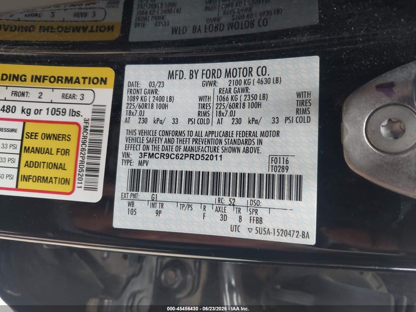 VIN 3FMCR9C62PRD52011 2023 FORD BRONCO SPORT OUTER BANKS