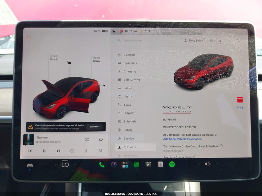 2020 Tesla Model Y Long Range Dual Motor All-Wheel Drive/Performance Dual Motor All-Wheel Drive VIN: 5YJYGDEF8LF033532 Lot: 45456495