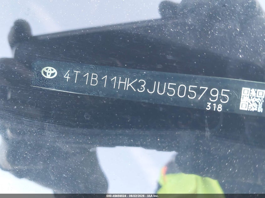 TOYOTA CAMRY 2018 VIN 4T1B11HK3JU505795