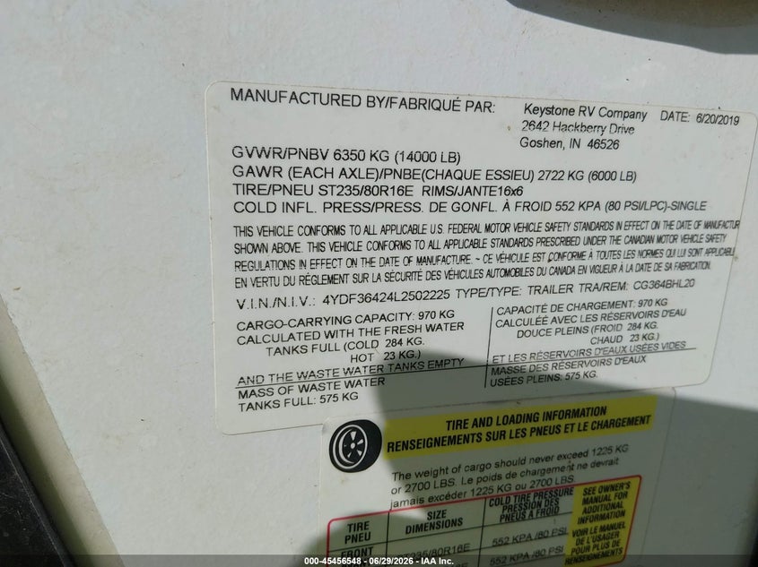 2020 OTHER KEYSTONE COUGAR TRAILER N/A