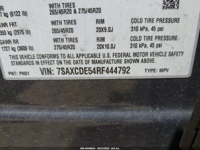 VIN: 7SAXCDE54RF444792 2024 TESLA MODEL X LONG RANGE