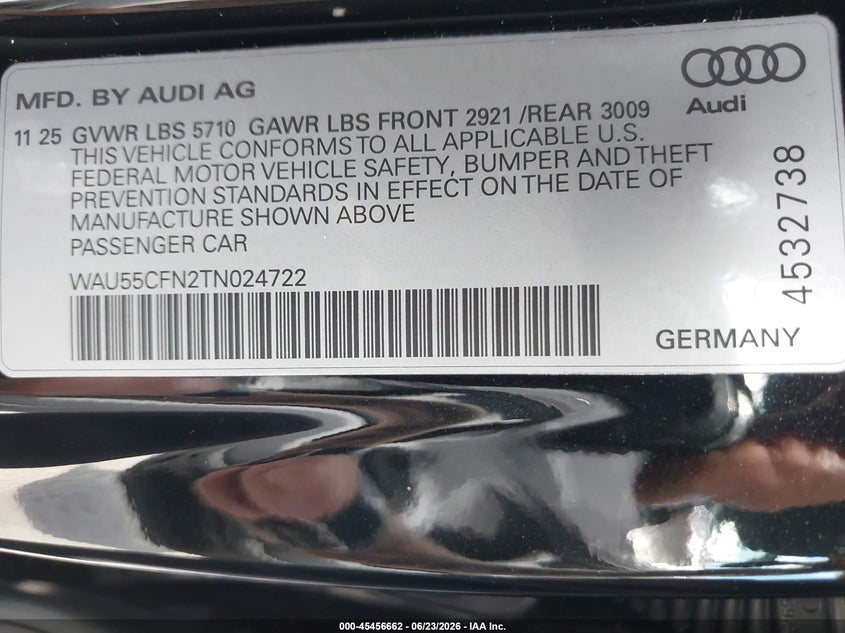 AUDI A6 2026 VIN WAU55CFN2TN024722