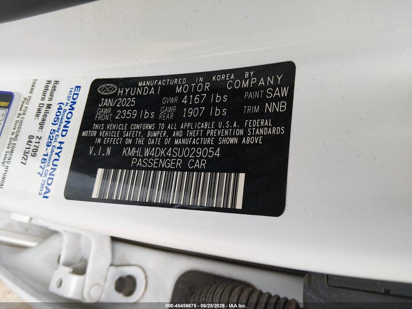 2025 Hyundai Elantra N VIN: KMHLW4DK4SU029054 Lot: 45456675