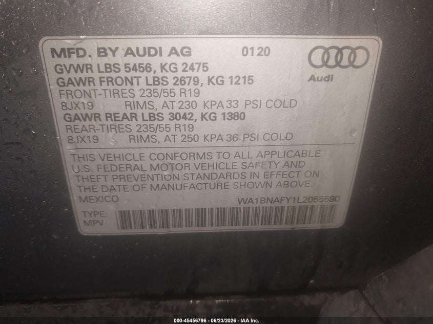 2020 Audi Q5 Premium Plus 45 Tfsi Quattro S Tronic VIN: WA1BNAFY1L2055590 Lot: 45456796