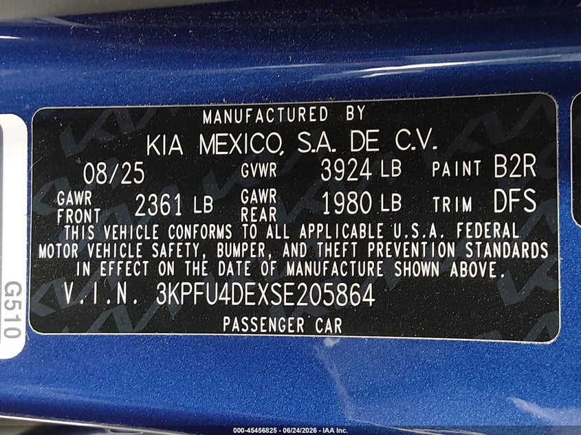 2025 Kia K4 Ex VIN: 3KPFU4DEXSE205864 Lot: 45456825