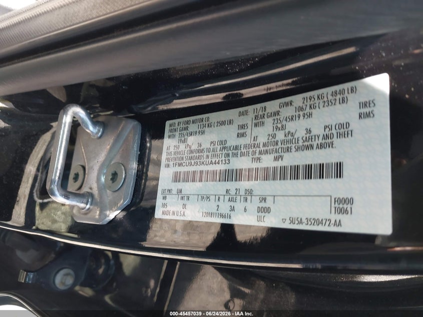 FORD ESCAPE 2019 VIN 1FMCU9J93KUA44133