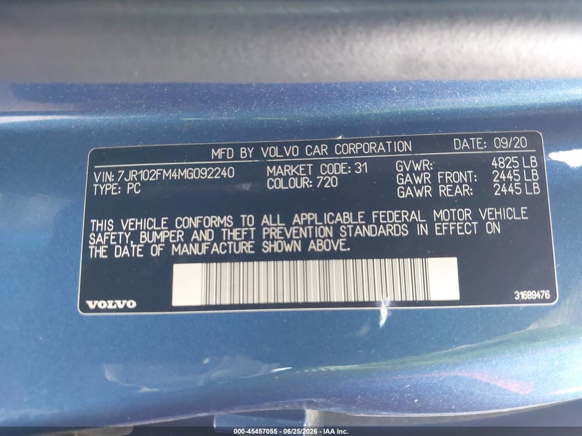 2021 Volvo S60 T5 R-Design VIN: 7JR102FM4MG092240 Lot: 45457055