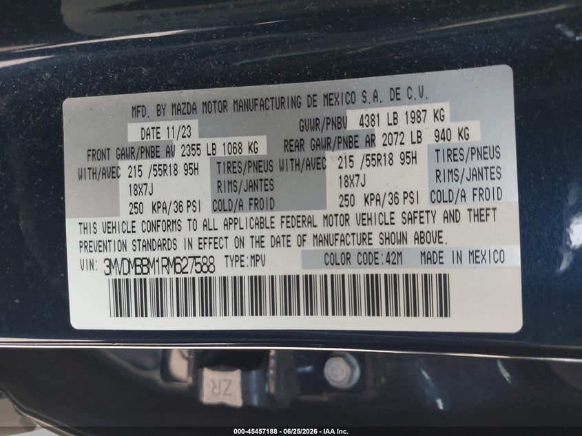 2024 Mazda Cx-30 2.5 S Select Sport VIN: 3MVDMBBM1RM627588 Lot: 45457188
