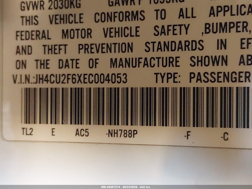 2014 Acura Tsx 2.4 VIN: JH4CU2F6XEC004053 Lot: 45457274