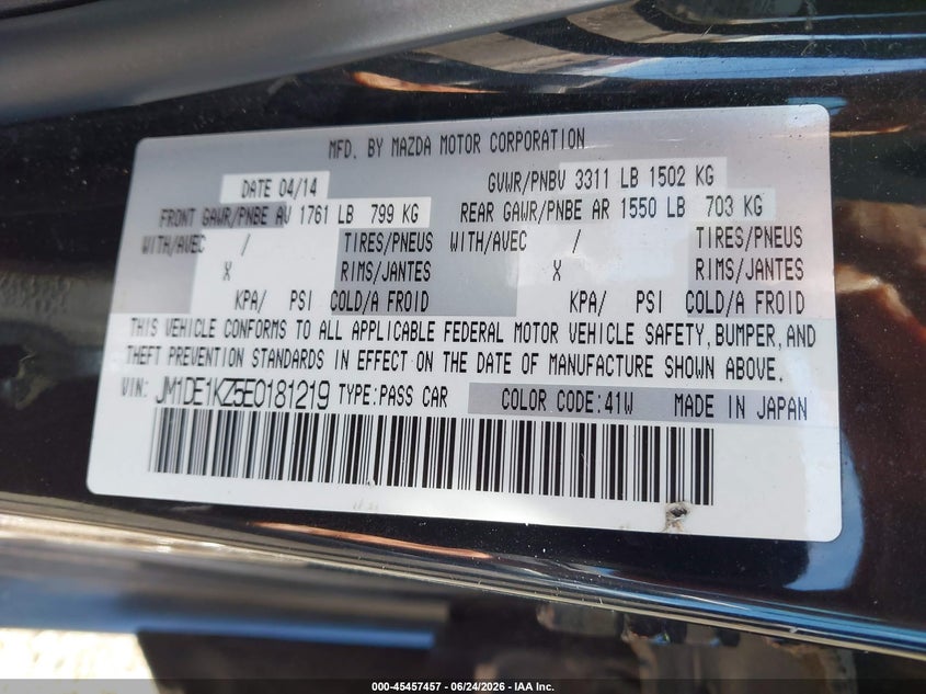 2014 Mazda Mazda2 Sport VIN: JM1DE1KZ5E0181219 Lot: 45457457