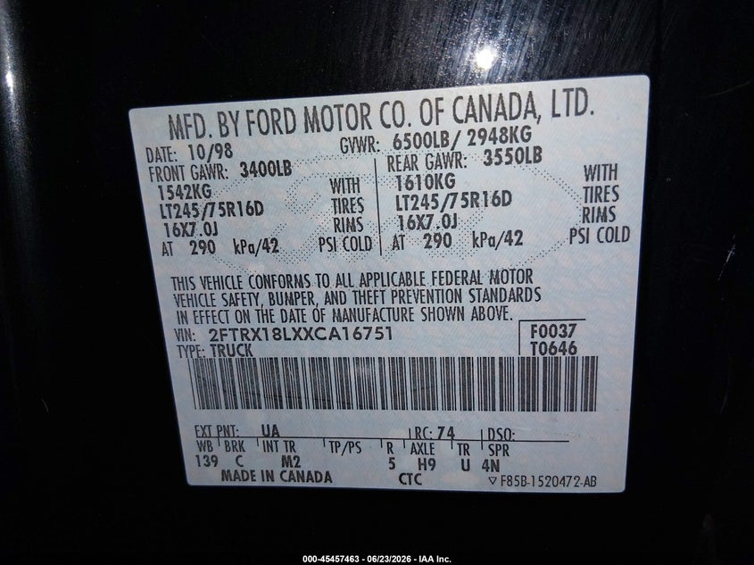 1999 FORD F-150 TRUCK 5.4L V-8 260HP