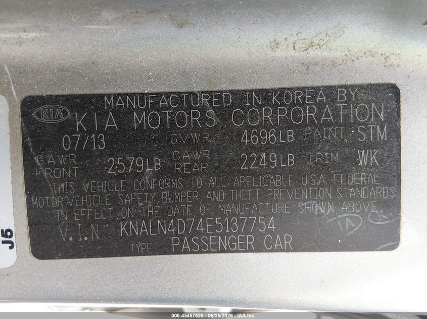 2014 Kia Cadenza Premium VIN: KNALN4D74E5137754 Lot: 45457525