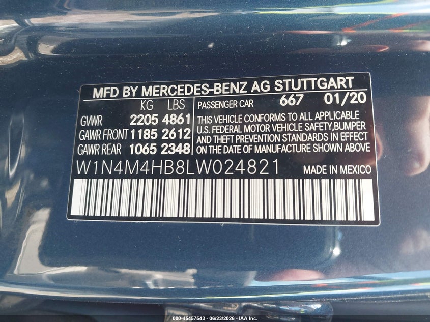 2020 Mercedes-Benz Glb 250 4Matic VIN: W1N4M4HB8LW024821 Lot: 45457543