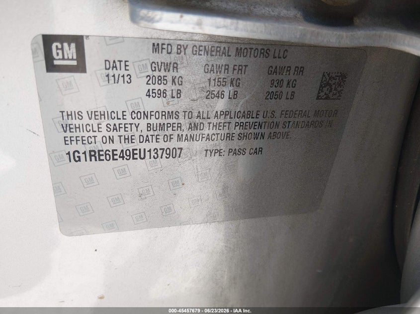 2014 Chevrolet Volt VIN: 1G1RE6E49EU137907 Lot: 45457679