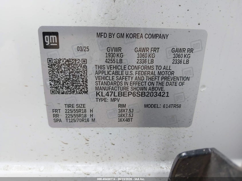 2025 Buick Envista Sport Touring Fwd VIN: KL47LBEP6SB203421 Lot: 45458114