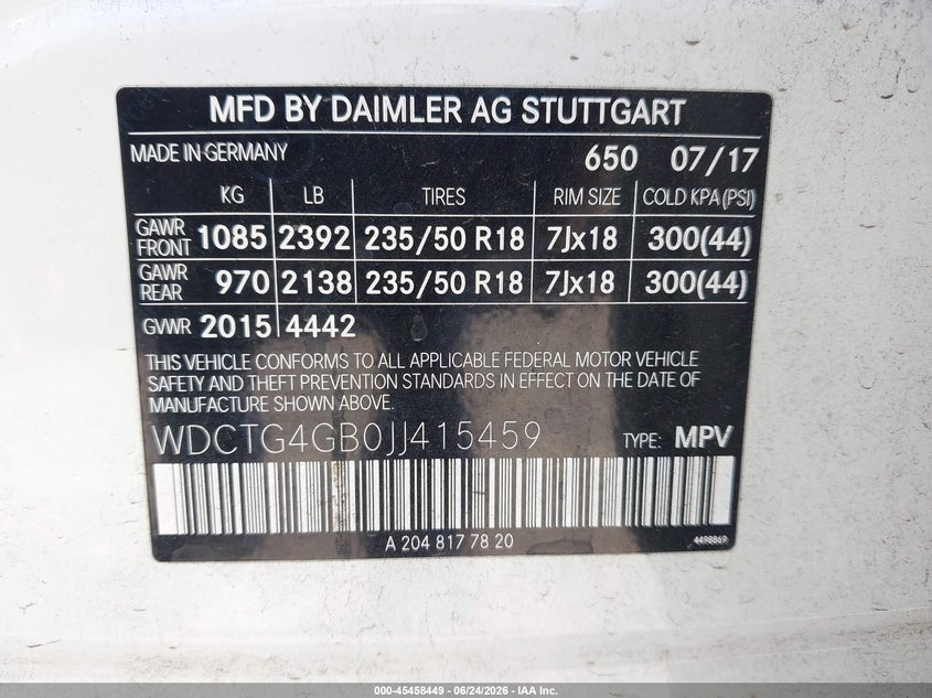 2018 Mercedes-Benz Gla 250 4Matic VIN: WDCTG4GB0JJ415459 Lot: 45458449