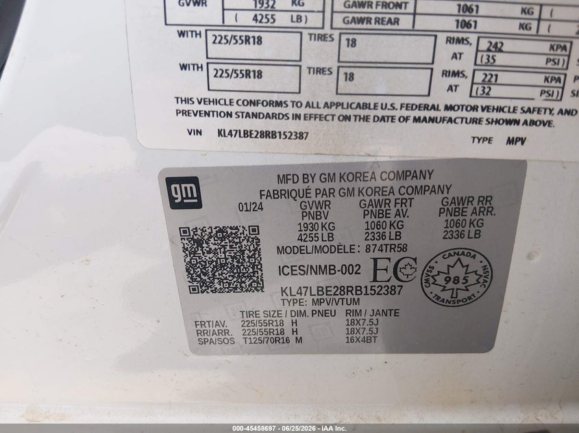 2024 Buick Envista Sport Touring Fwd VIN: KL47LBE28RB152387 Lot: 45458697