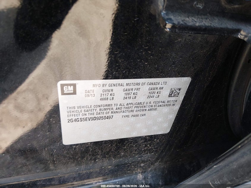 2013 Buick Regal Turbo - Premium 1 VIN: 2G4GS5EV9D9250497 Lot: 45458769