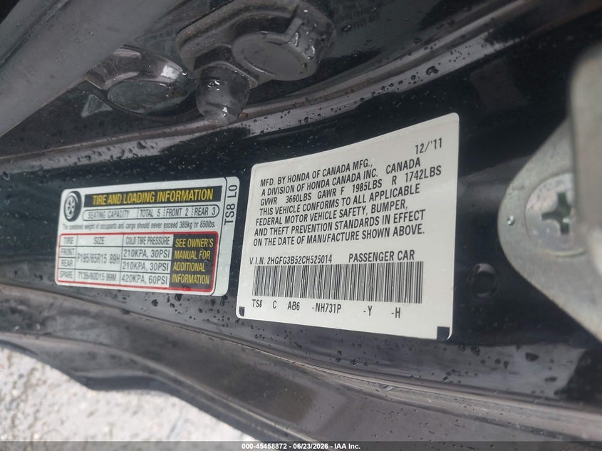 2012 HONDA CIVIC COUPE 1.8L I-4 VVT, 140HP