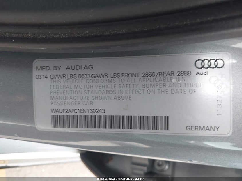 2014 Audi S6 4.0T Prestige VIN: WAUF2AFC1EN130243 Lot: 45458944