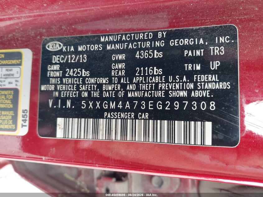 2014 KIA OPTIMA SEDAN 2.4L I-4 DI, DOHC, VVT, 192HP