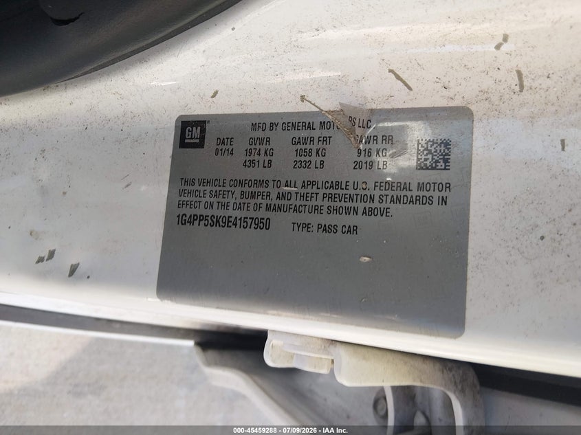 2014 Buick Verano VIN: 1G4PP5SK9E4157950 Lot: 45459288