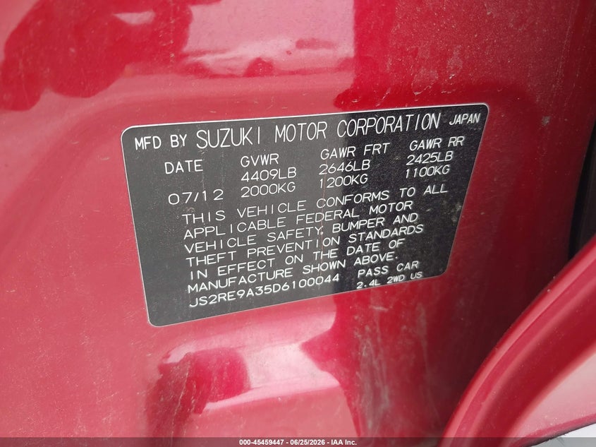 2013 Suzuki Kizashi Se VIN: JS2RE9A35D6100044 Lot: 45459447