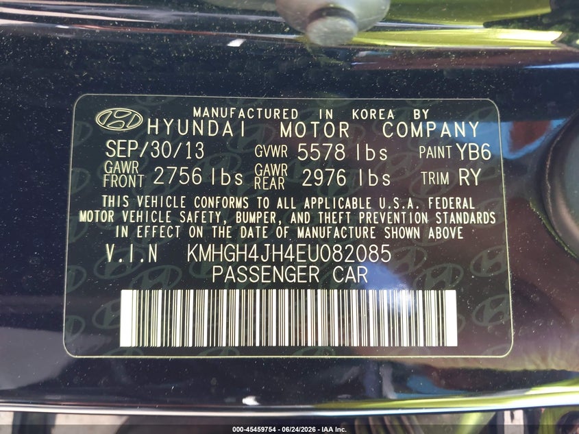 2014 Hyundai Equus Signature VIN: KMHGH4JH4EU082085 Lot: 45459754