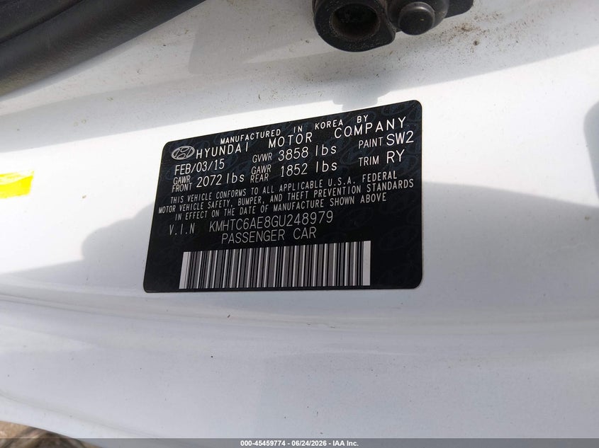 2016 Hyundai Veloster Turbo VIN: KMHTC6AE8GU248979 Lot: 45459774