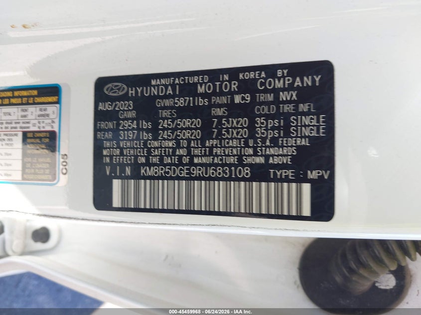 HYUNDAI PALISADE 2024 VIN KM8R5DGE9RU683108